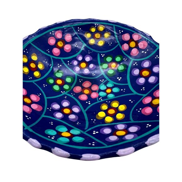 Hand Painted Tripod Bowl Mexican Folk Art Blue Terracotta Pottery 5.5" - Picture 6 of 6